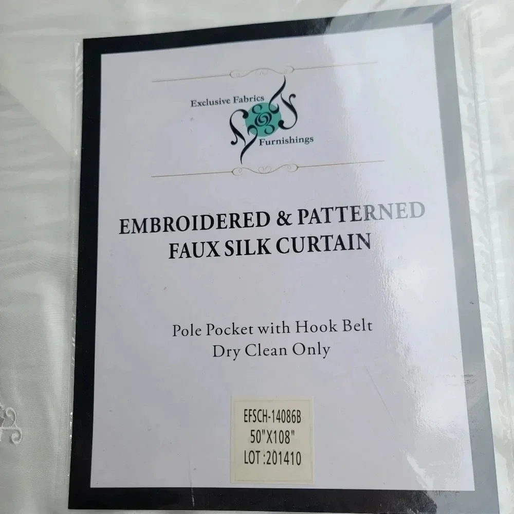 One Panel Exclusive Fabrics Embroidered Faux Silk Curtain Ivory 50